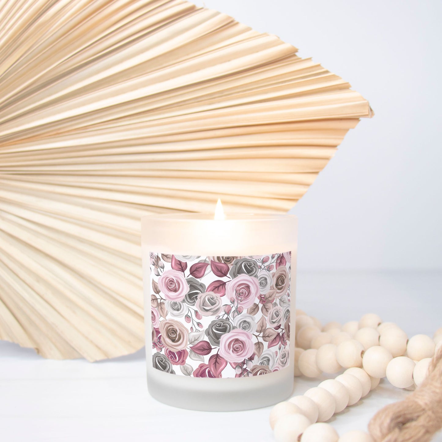Charming Roses Frosted Glass Candle (Hand Poured 11 oz)