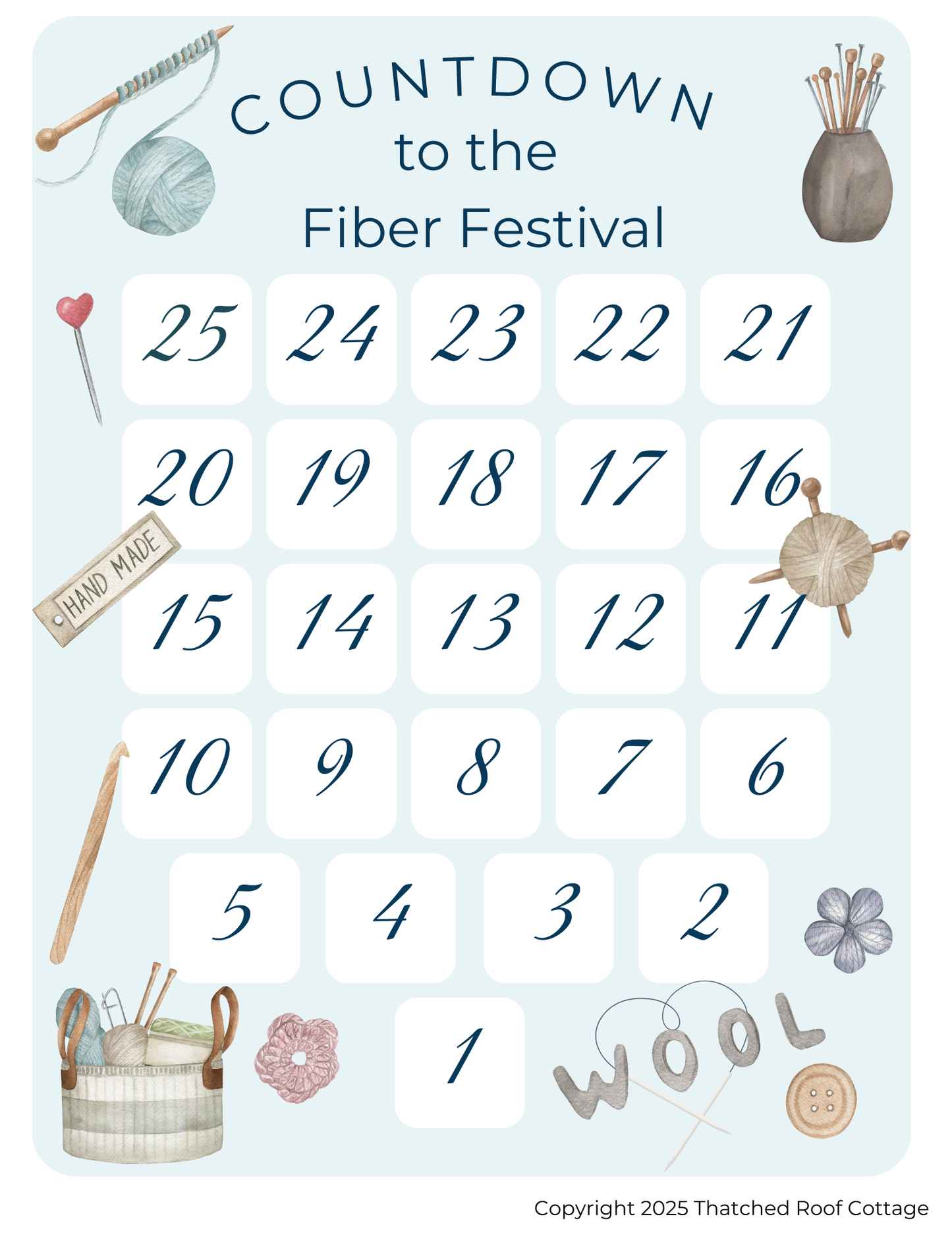 Countdown to the Fiber Festival – Watercolor Fiber Arts Design - Customizable - Printable