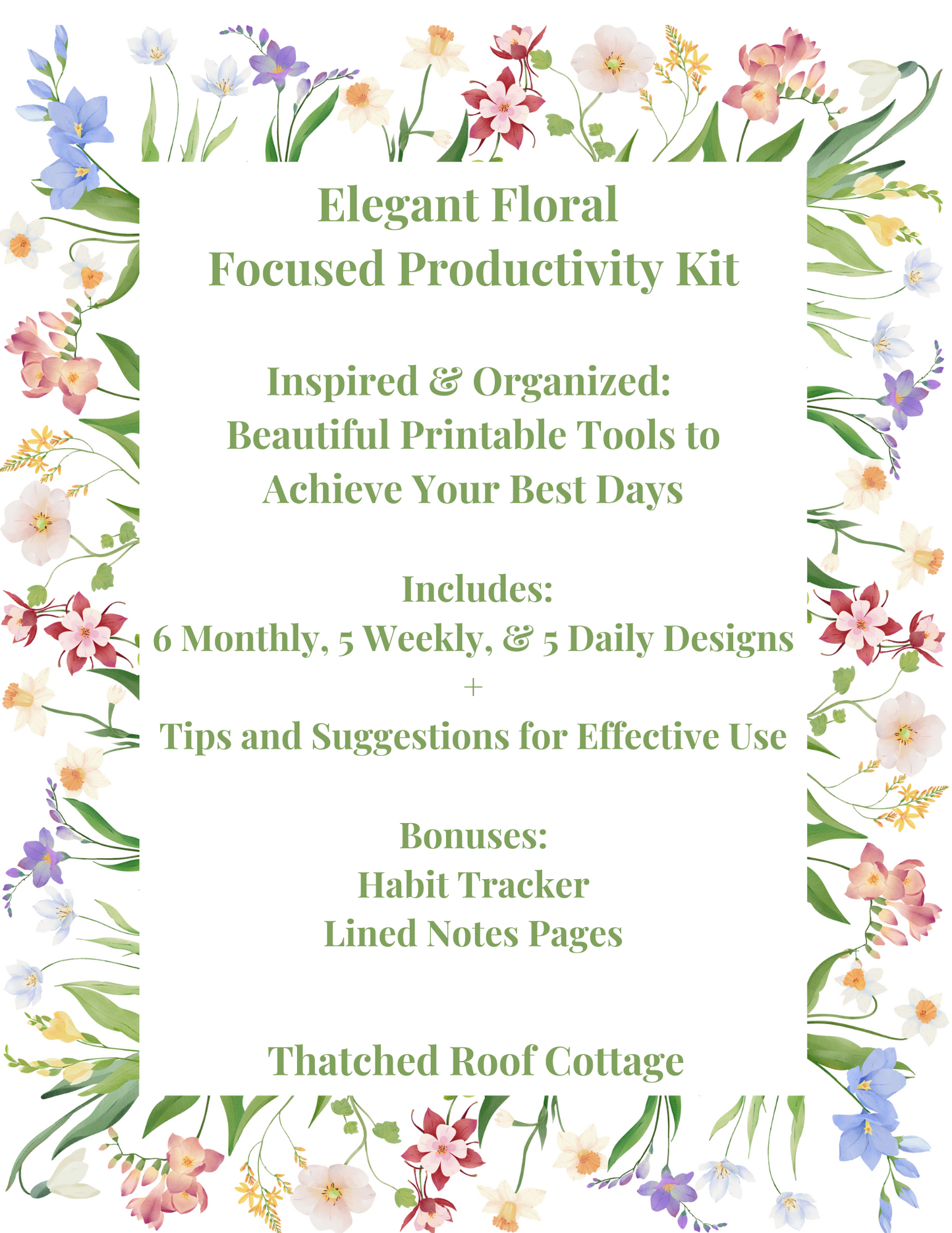 Focus & Flourish: Printable Floral Productivity Kit for Inspired Planning - Instant Download