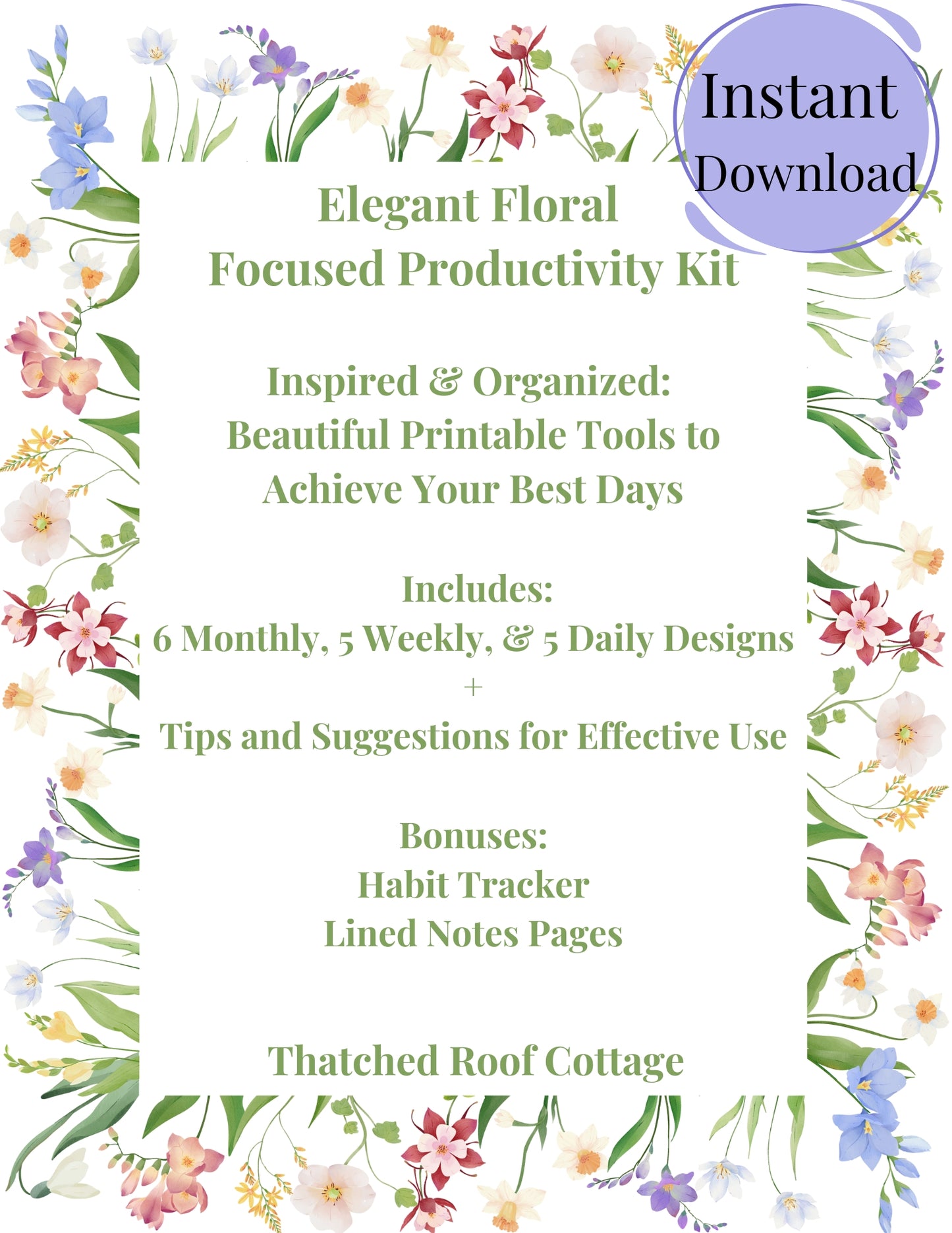 Focus & Flourish: Printable Floral Productivity Kit for Inspired Planning - Instant Download