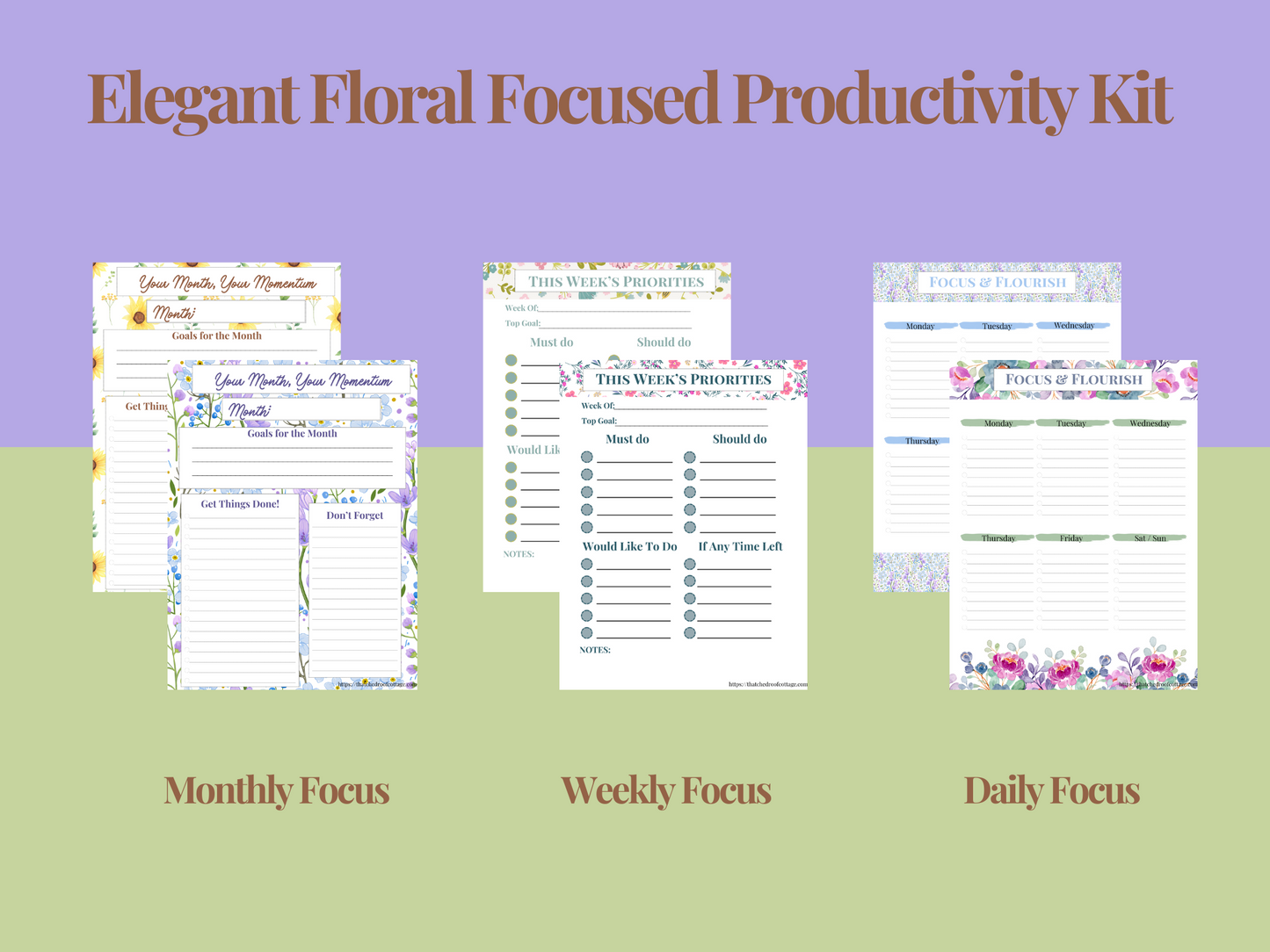 Focus & Flourish: Printable Floral Productivity Kit for Inspired Planning - Instant Download