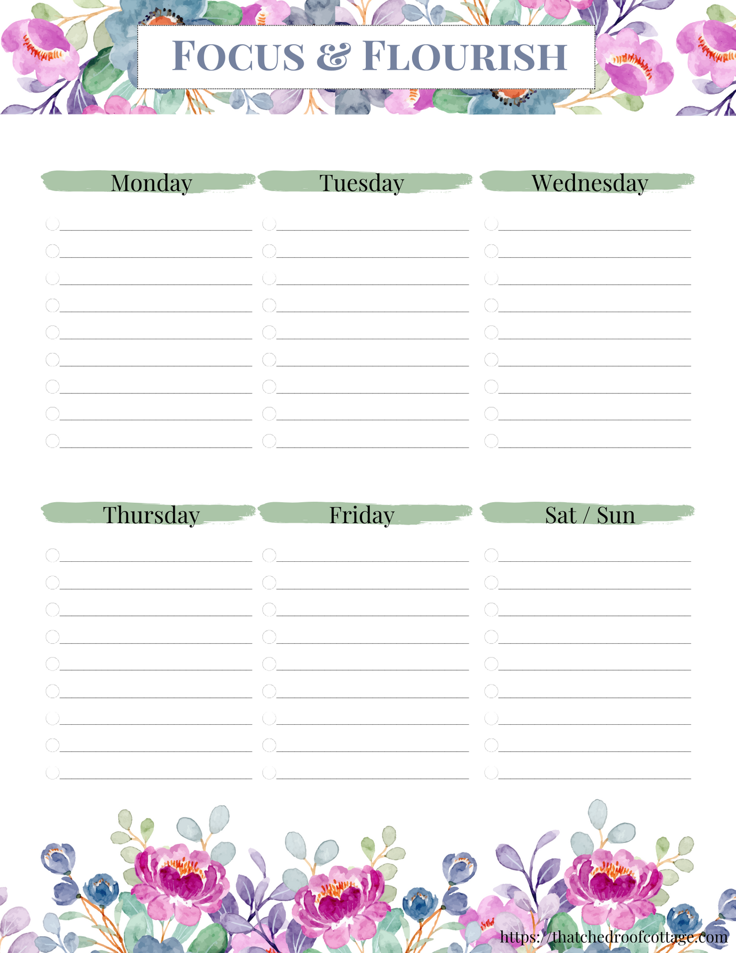Focus & Flourish: Printable Floral Productivity Kit for Inspired Planning - Instant Download