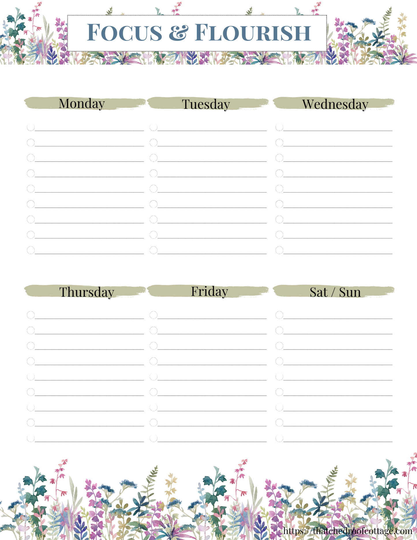 Focus & Flourish: Printable Floral Productivity Kit for Inspired Planning - Instant Download