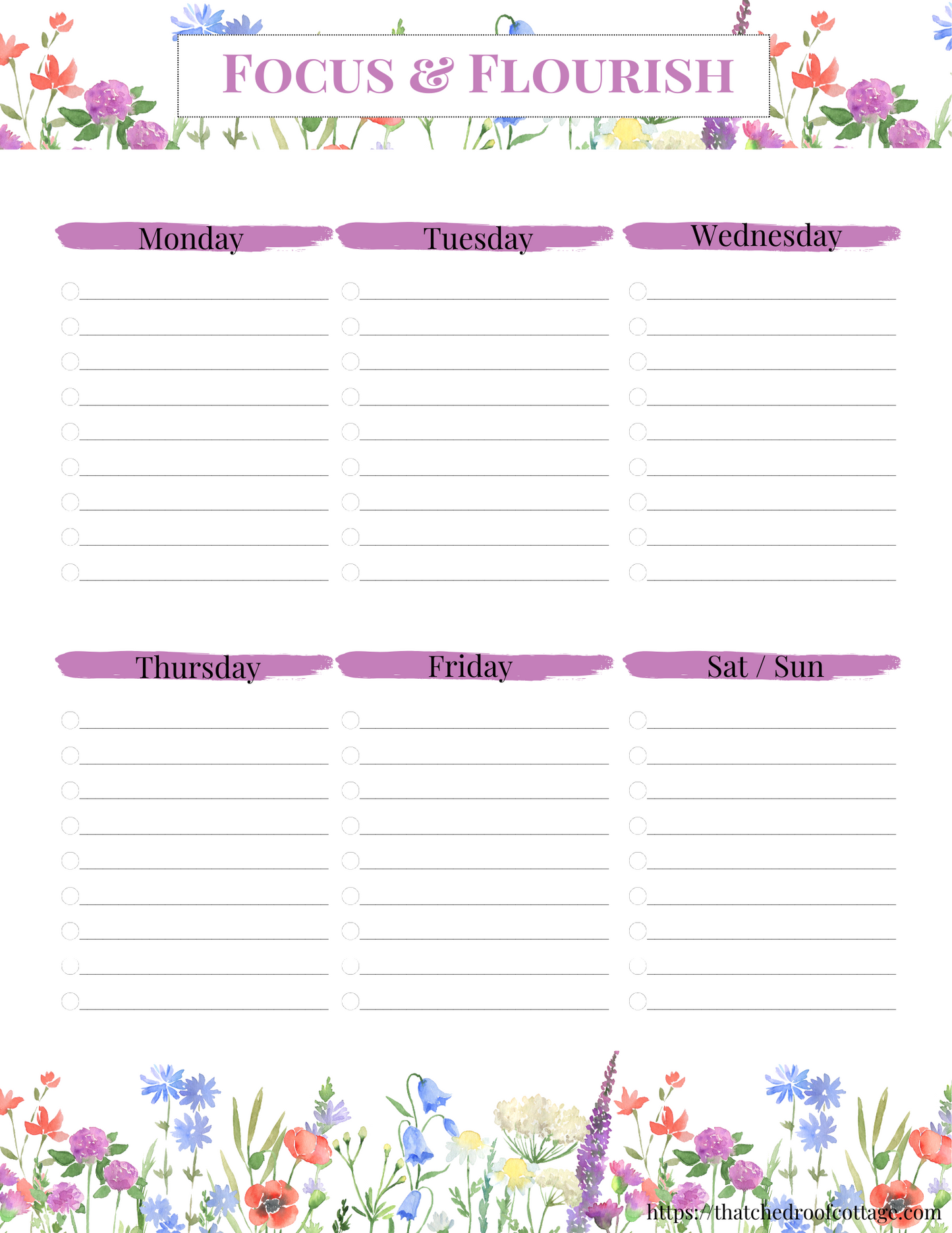 Focus & Flourish: Printable Floral Productivity Kit for Inspired Planning - Instant Download