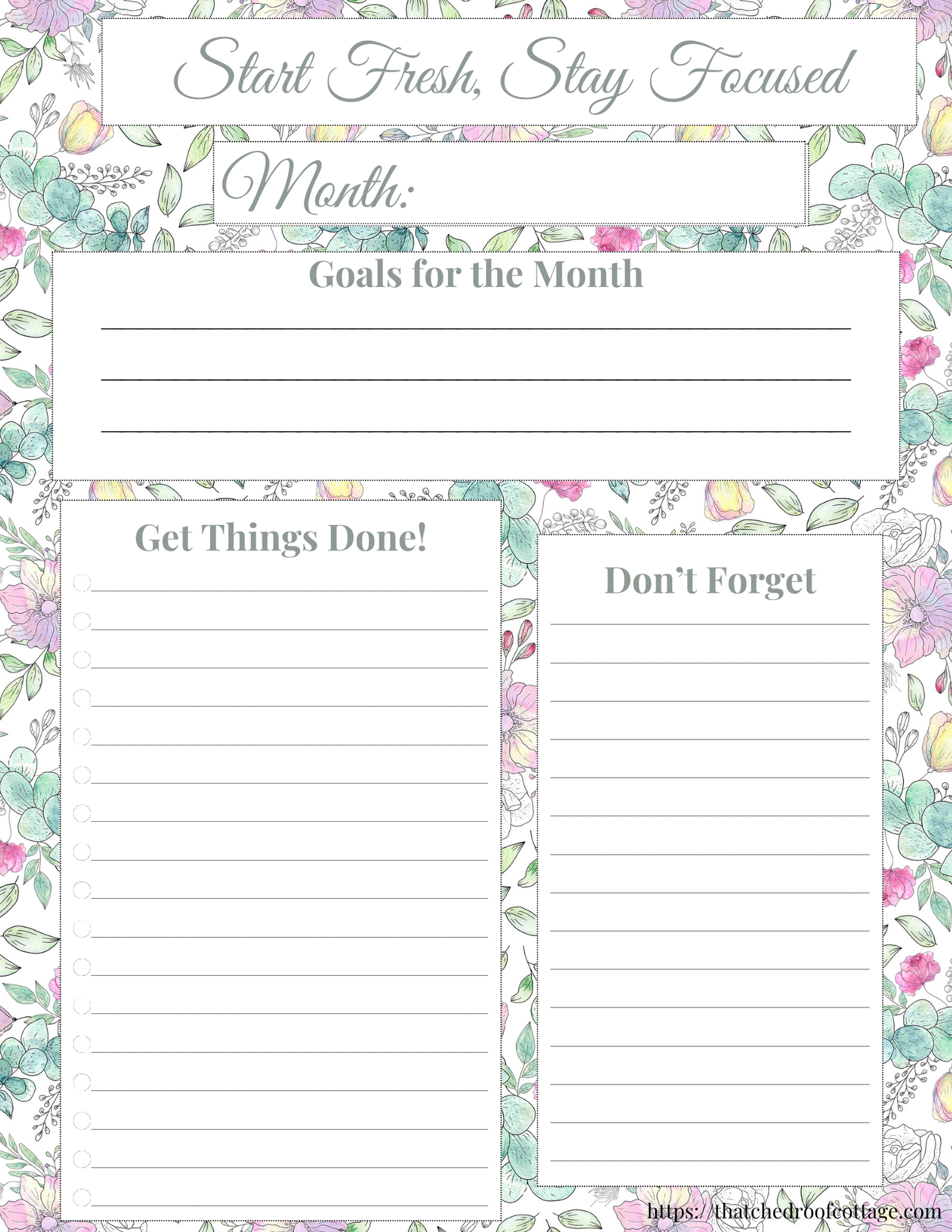 Focus & Flourish: Printable Floral Productivity Kit for Inspired Planning - Instant Download