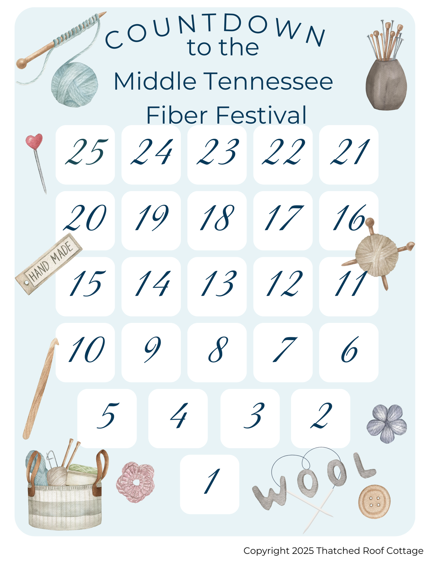 Countdown to the Fiber Festival – Watercolor Fiber Arts Design - Customizable - Printable